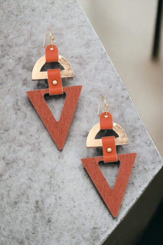 Triangle Wood Cut Out Dangle Earring