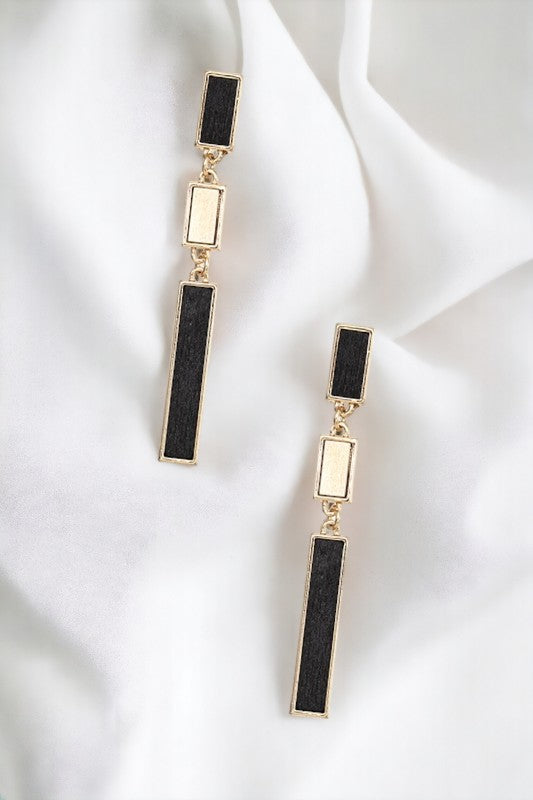 Triple Wood Cut Link Dangle Earring