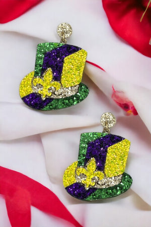 Glitter Mardi Hat Earring