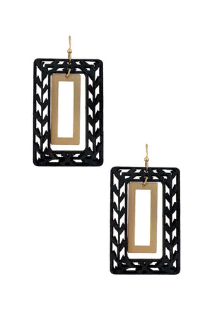 Wood cut out rectangle earring