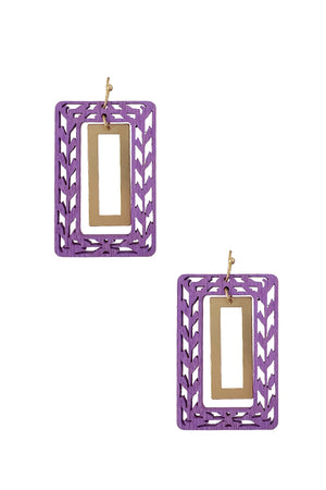 Wood cut out rectangle earring