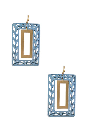 Wood cut out rectangle earring