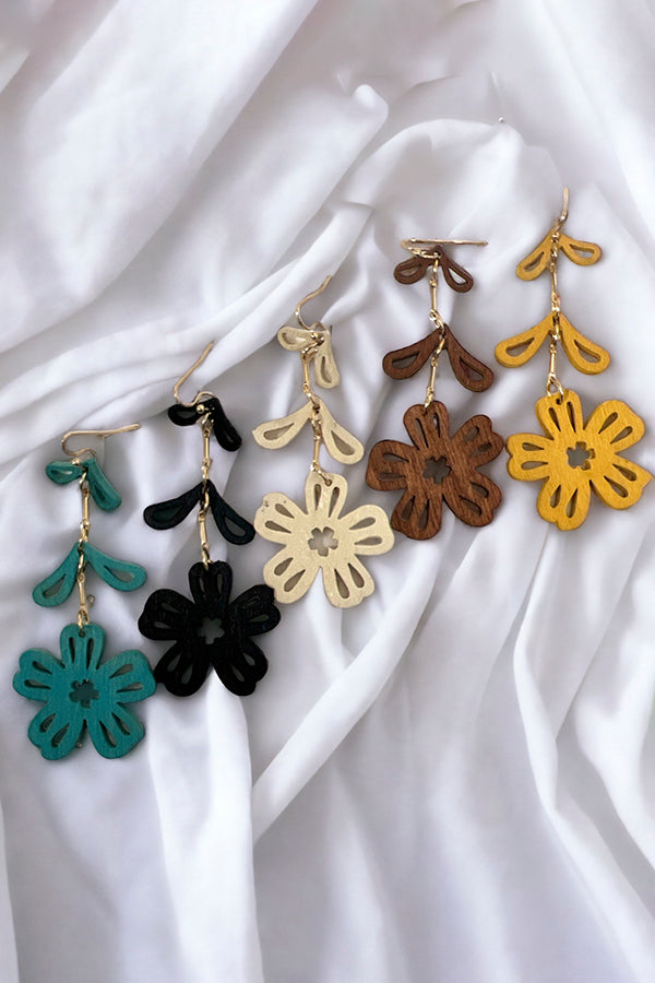 Wooden Floral Cut Out Earring