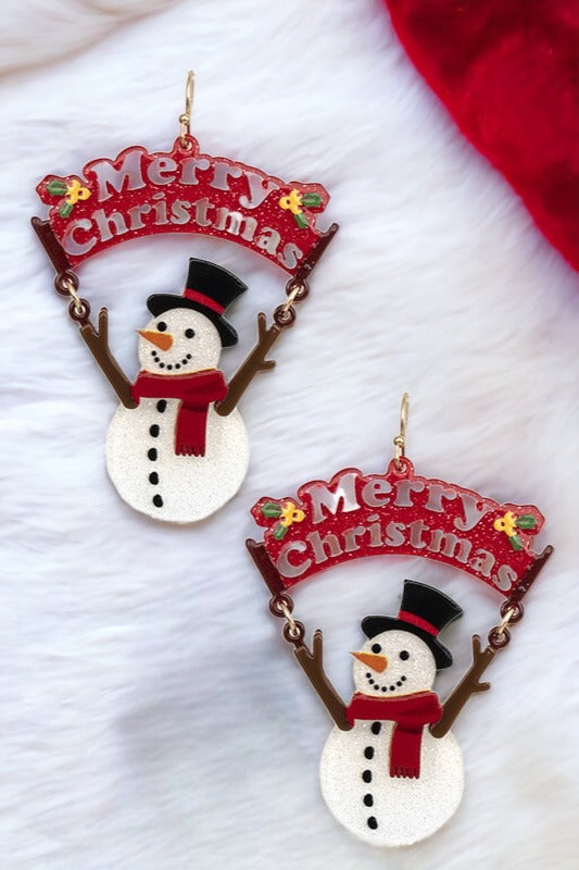 Merry Christmas Snowman Dangle Earring