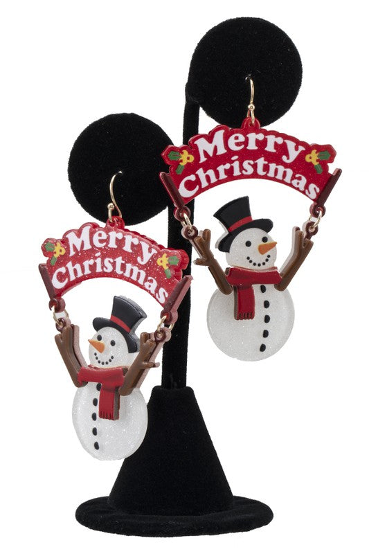 Merry Christmas Snowman Dangle Earring