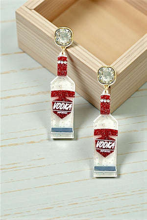 ACRYLIC VODKA BOTTLE DROP GEM POST EARRING