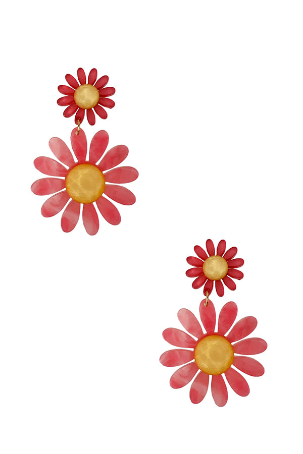 Double Link Acrylic Floral Earring