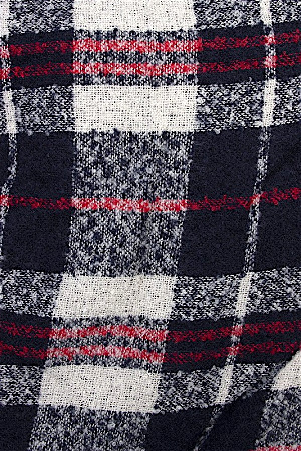 PLAID PRINT FRINGE TRIM RUANA