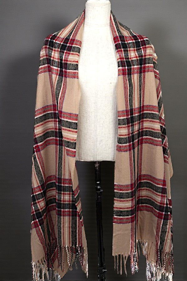 PLAID PRINT TASSEL TRIM OBLONG SCARF