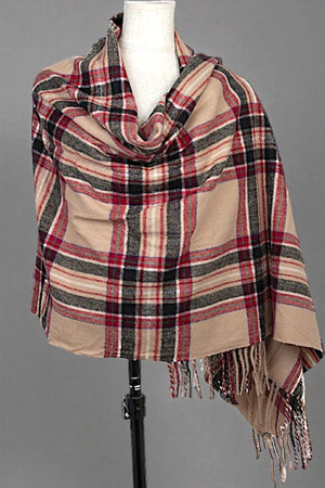 PLAID PRINT TASSEL TRIM OBLONG SCARF