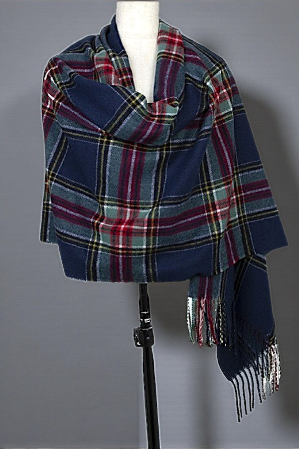 PLAID PRINT TASSEL TRIM OBLONG SCARF