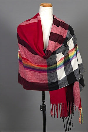 COLOR BLOCK FRINGE OBLONG SCARF