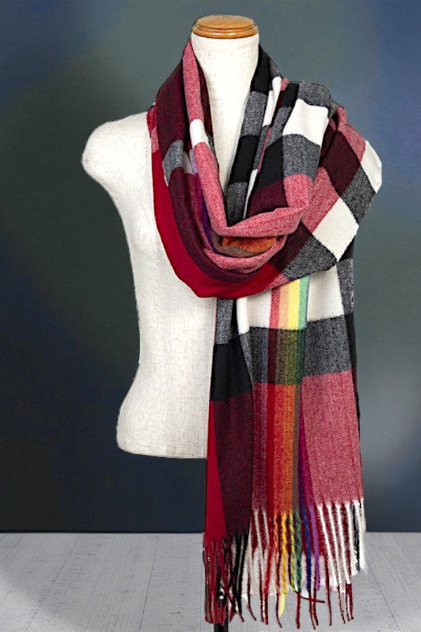 COLOR BLOCK FRINGE OBLONG SCARF