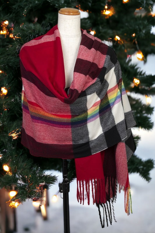 Color Block Fringe Oblong Scarf