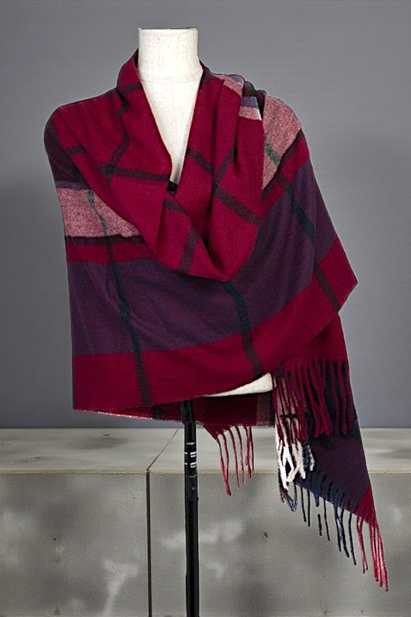 COLOR BLOCK TASSEL END LARGE SCARF