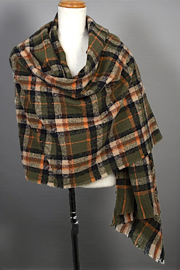 CHECKERED PATTERN FRINGE TRIM OBLONG SCARF