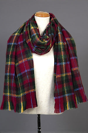 CHECKERED PATTERN FRINGE TRIM OBLONG SCARF