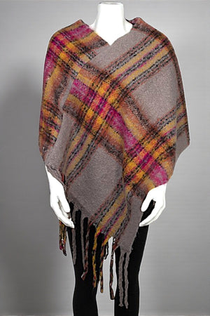 PLAID PATTERN HEATHER COZY LONG PONCHO