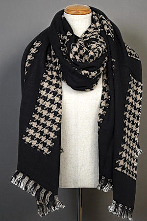 TWO TONE KNIT FRINGE END OBLONG SCARF