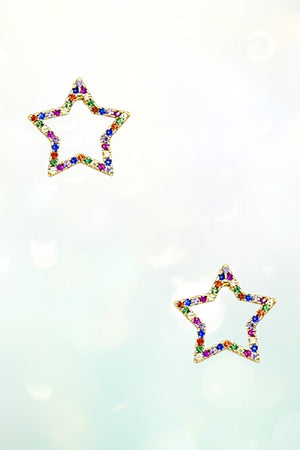 CZ GEMSTONE PAVE STAR POST EARRING