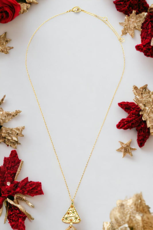 Floral Accent  Christmas Tree Pendant Necklace