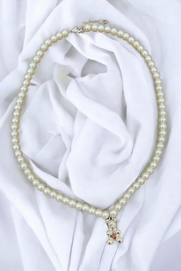 Pearl Teddy Pendant Necklace