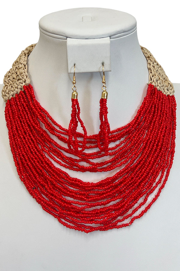 Layered Seed Bead Collar Necklace Set