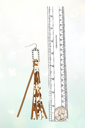 WESTERN ANIMAL PRINT FRINGE BUBBLE RECTANGLE DANGLE EARRING