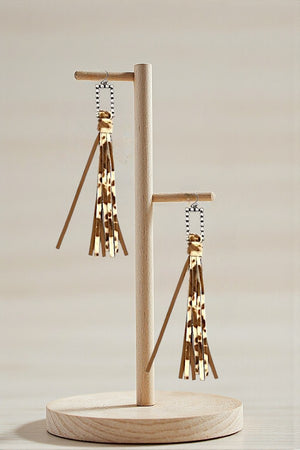 WESTERN ANIMAL PRINT FRINGE BUBBLE RECTANGLE DANGLE EARRING