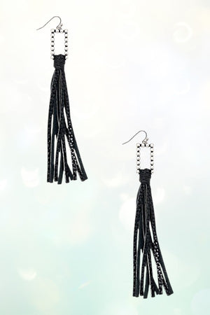 WESTERN ANIMAL PRINT FRINGE BUBBLE RECTANGLE DANGLE EARRING