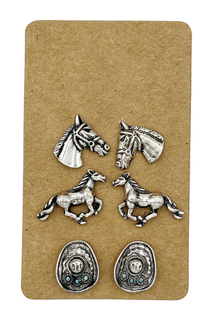 Western Horse Mix Earring Set