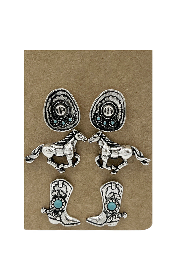 Etched Western Mix Post Earring Set