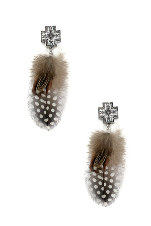 Western Cross Feather Dangle Earring