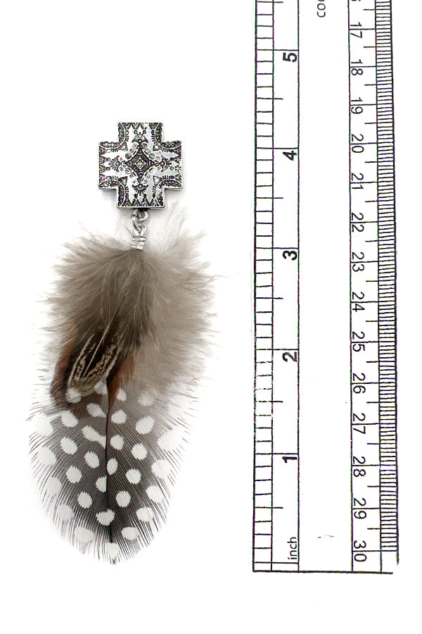 Western Cross Feather Dangle Earring