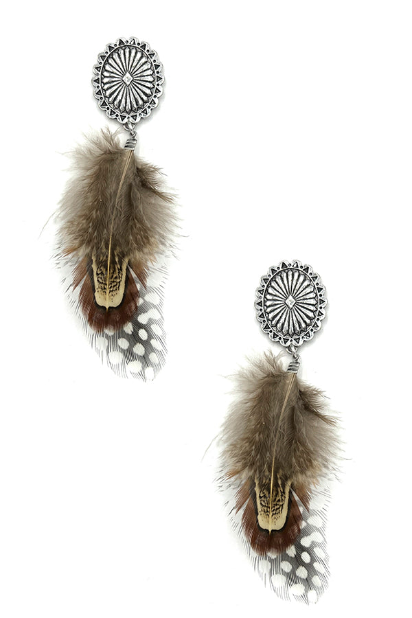 Concho Detail Feather Dangle Earring