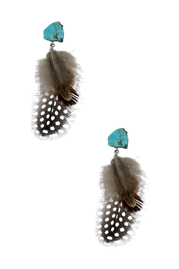 Cracked Gemstone Feather Dangle Earring