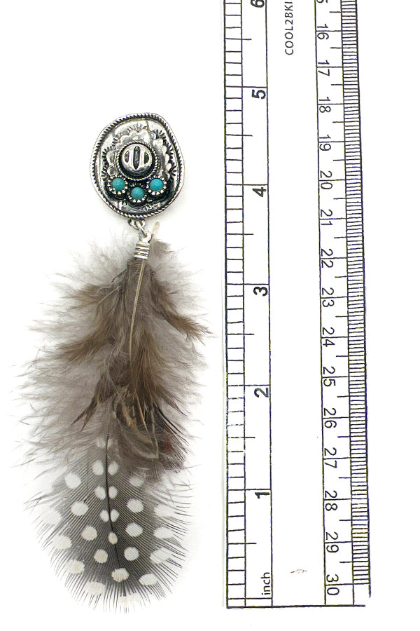 Cowboy Hat Feather Dangle Earring