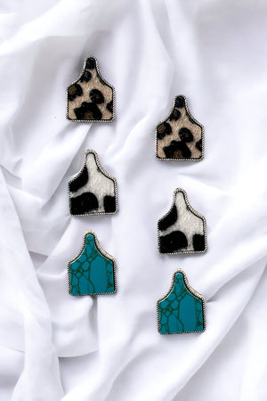 Cattle Tag Animal Print Post Earring Set