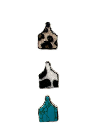 Cattle Tag Animal Print Post Earring Set