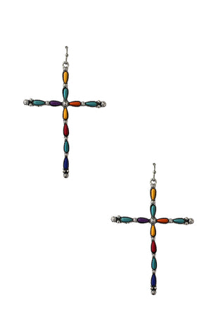 Gem Cross Accent Drop Earring