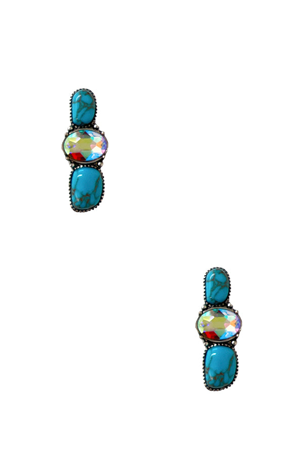 Triple Stone Stack Post Earring