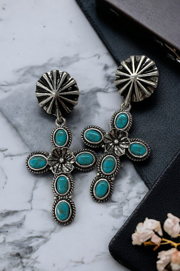 Cross Floral Accent Drop Earring