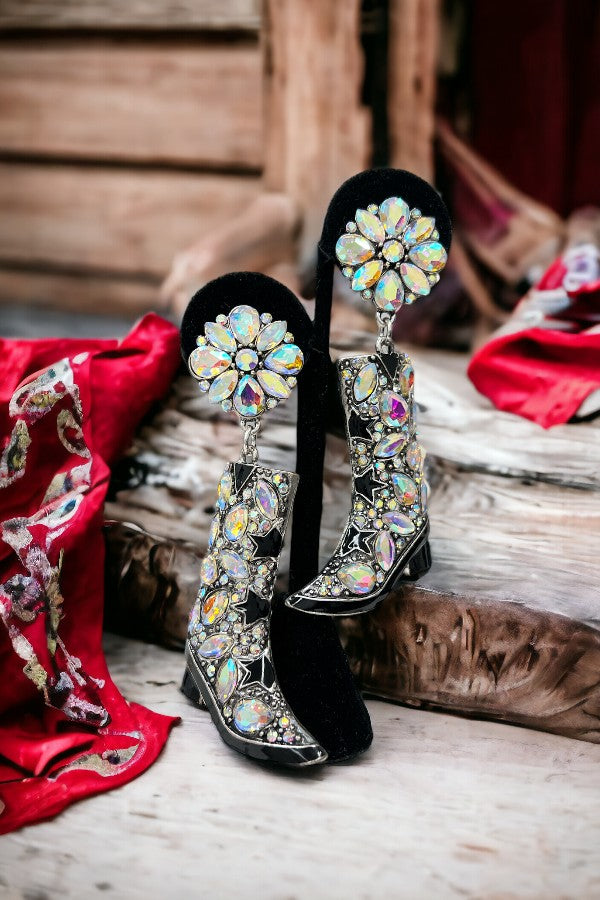 Crystal Gem Pave Cowboy Boot Earring