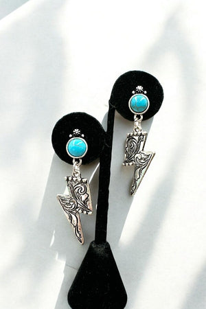 Lightning Engraved Turquoise Gem Post Earring