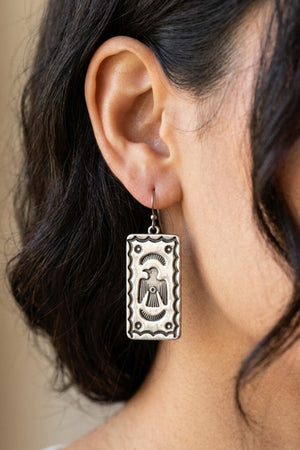 WESTERN THUNDERBIRD ETCHED CONCHO DANGLE EARRING