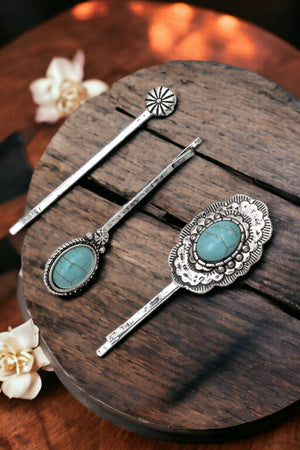 Concho Oval Gem Framed Hair Pin Set