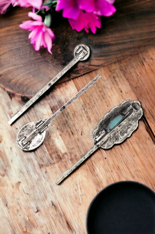 Concho Oval Gem Framed Hair Pin Set