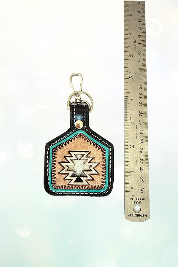 WESTERN TRIBAL PATTERN LEATHER KEYCHAIN