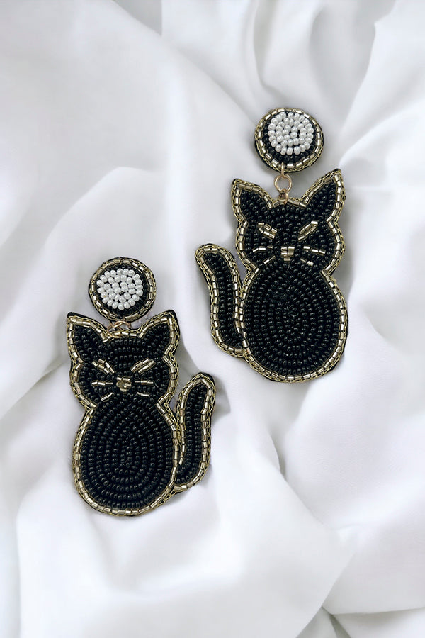 Black Cat Bead Earring