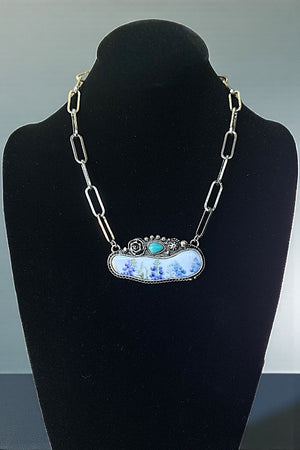 FLOWER CERAMIC TQ CHARM PENDANT CHAIN NECKLACE